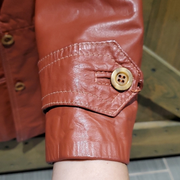 Vintage Brown Rust Leather Jacket Uruguay Retro Hip EUC Chic City Disco Fever - Picture 7 of 14